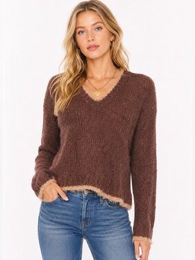 Q&A Vintage Mohair Blend Brown Sweater Fuzzy Soft Y2K Grunge‎ Academia Retro